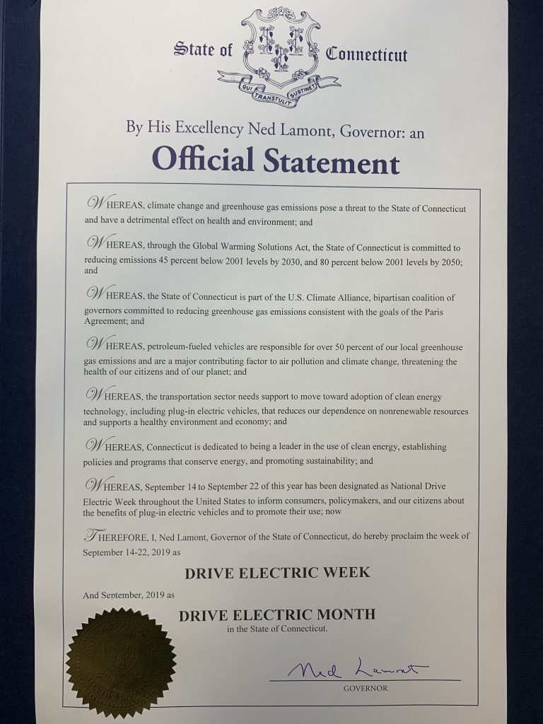 Governor Lamont Proclamation On Drive Electric Week | EV Club Of CT