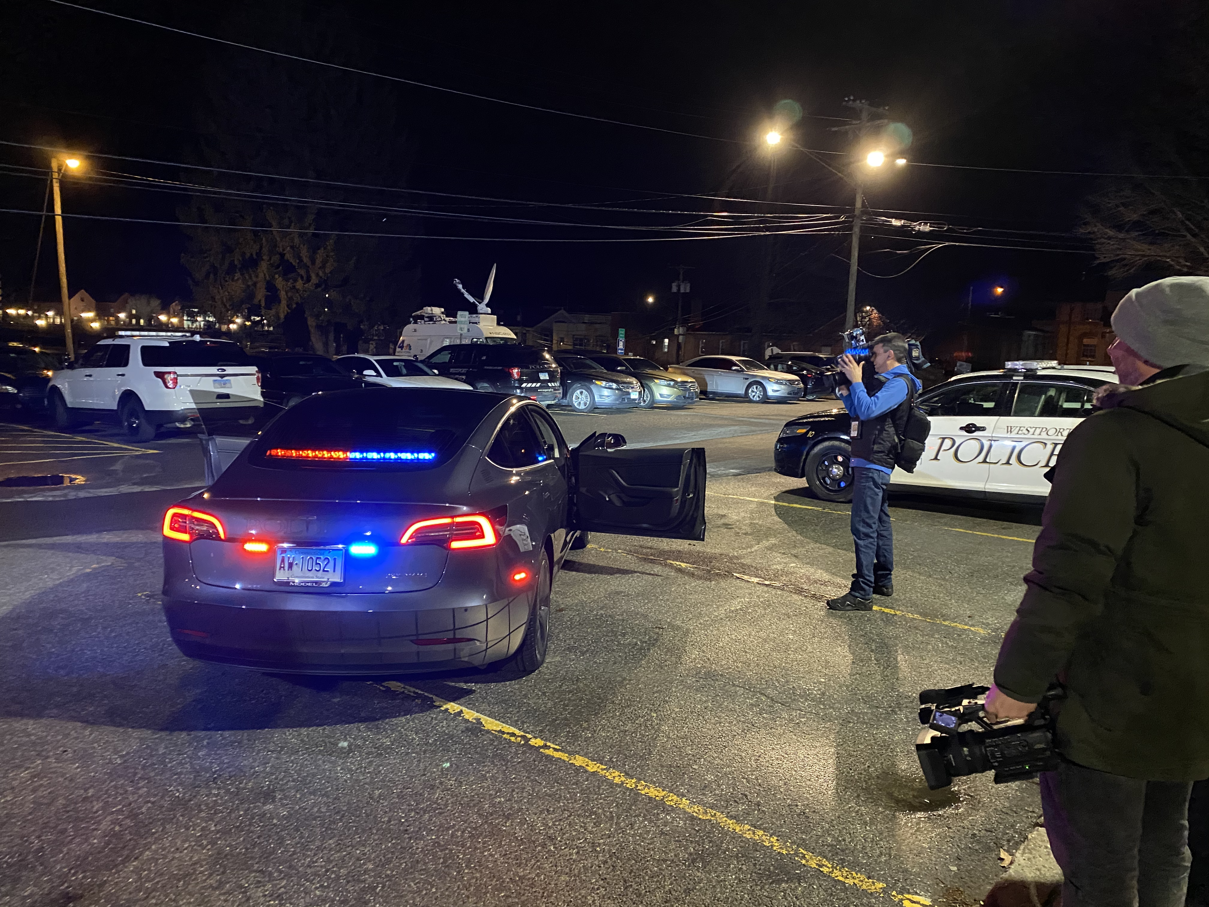 Tesla Model 3 Police Vehicle being filmed by WNBC News