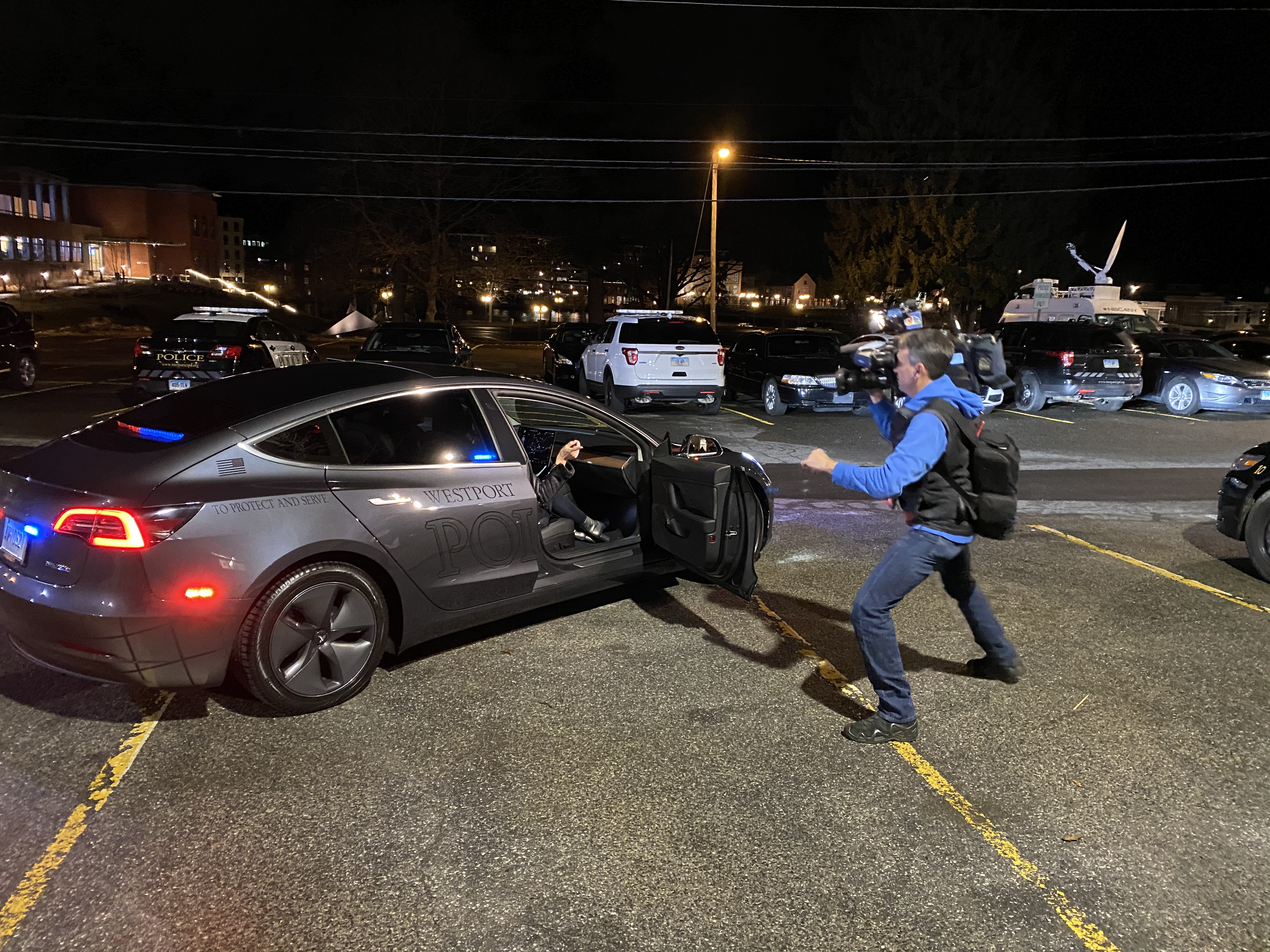 Tesla Model 3 and WNBC videographer