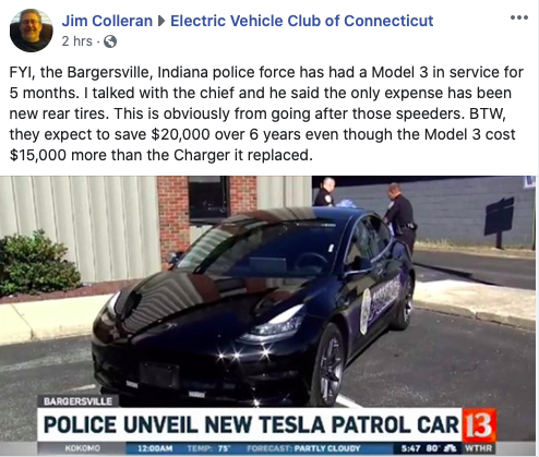 Bargersville, IN Tesla Model 3 Police Vehicle Report