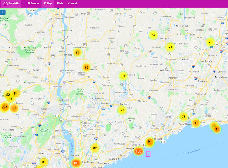 PurpleAir - Fairfield County air quality, Aug 2018