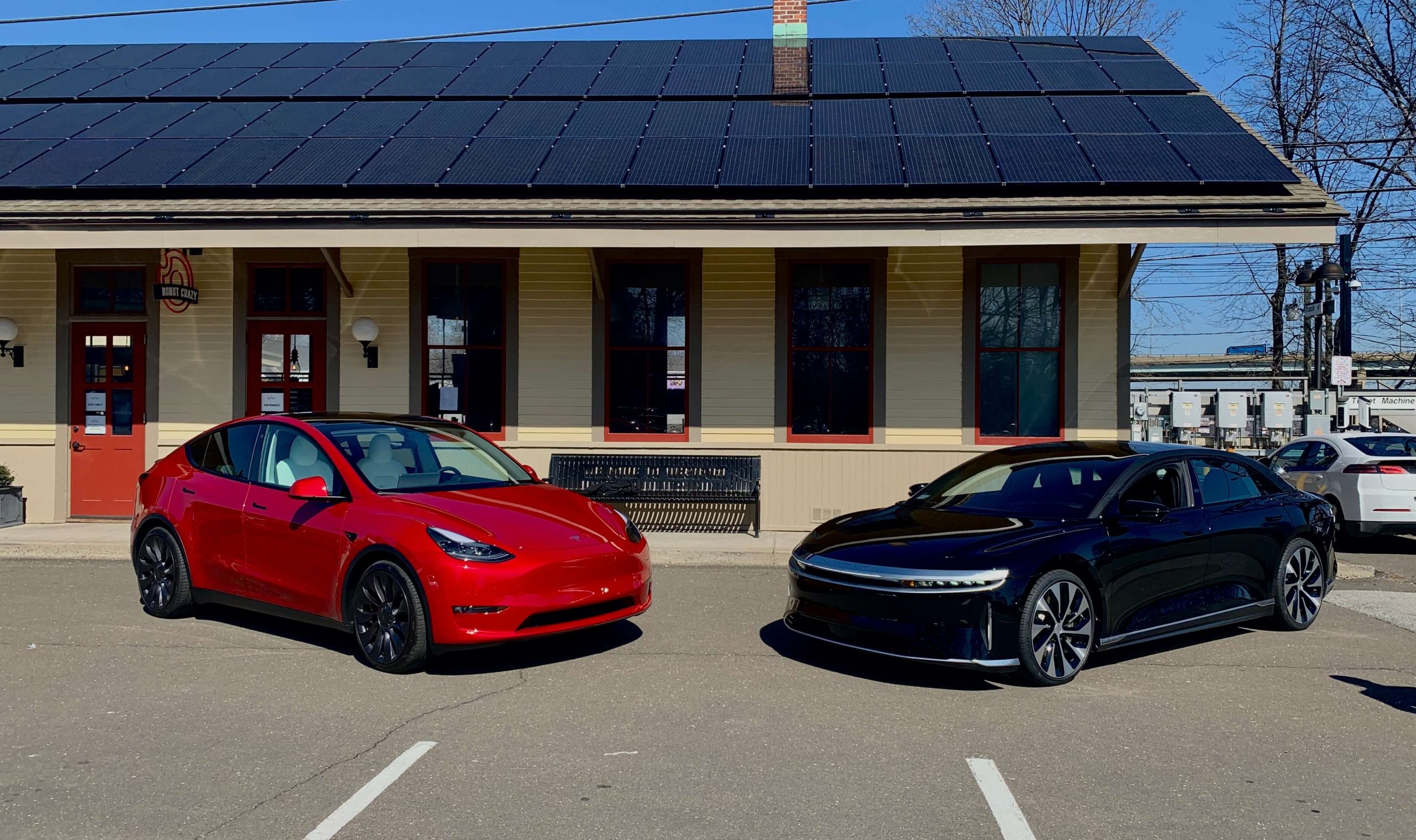 Model Y and Lucid Air at Press Event