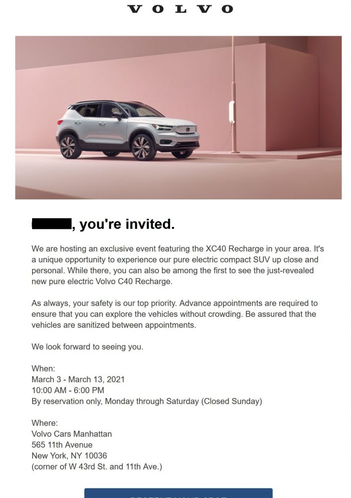 Volvo XC40 Recharge Invitation