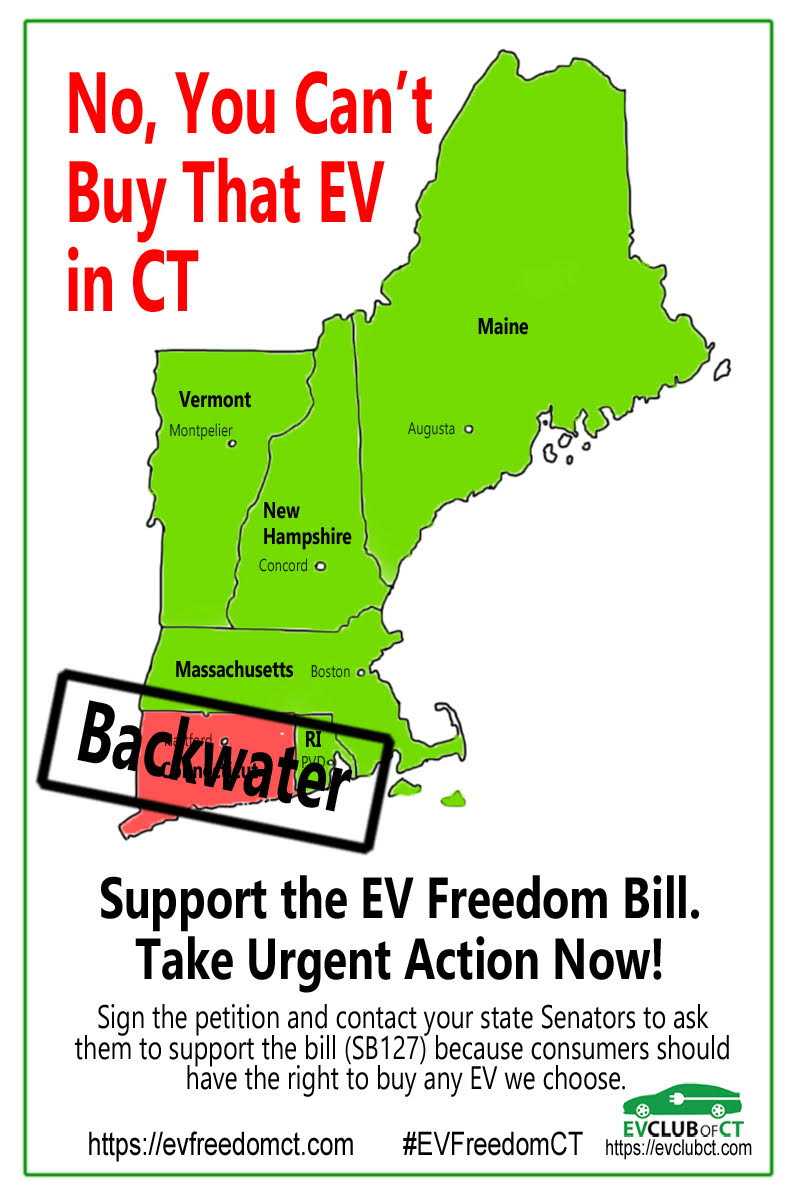 CT is the only state in New England that forbids EV direct sales