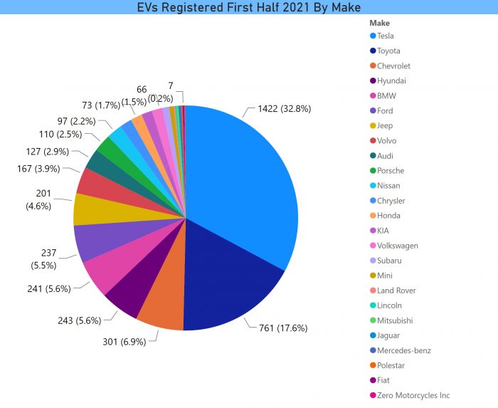 EVs Registered First Half 2021 by Make