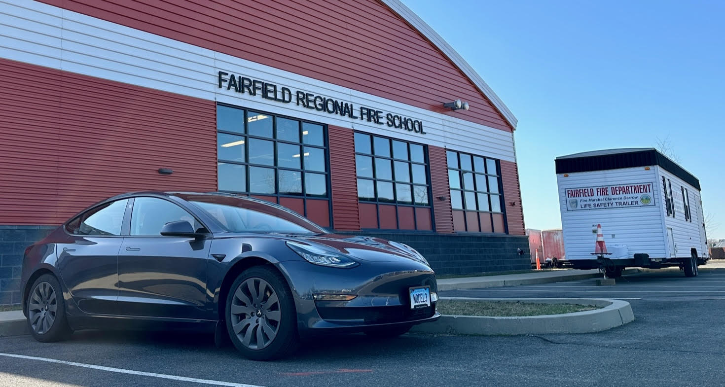Parked Tesla at Fairfield Fire School