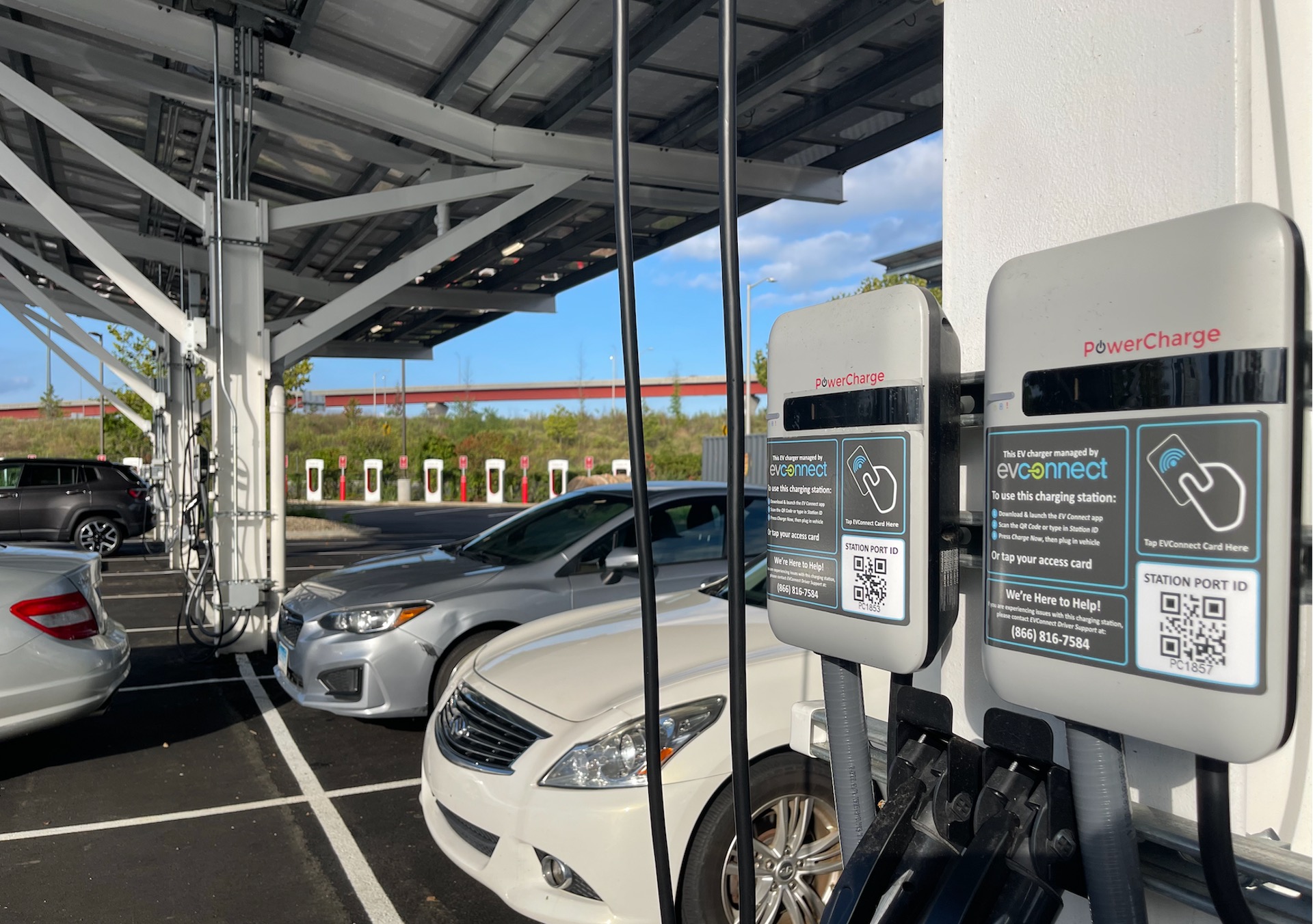 Hotel Marcel New Haven Level 2 EV chargers below solar canopy