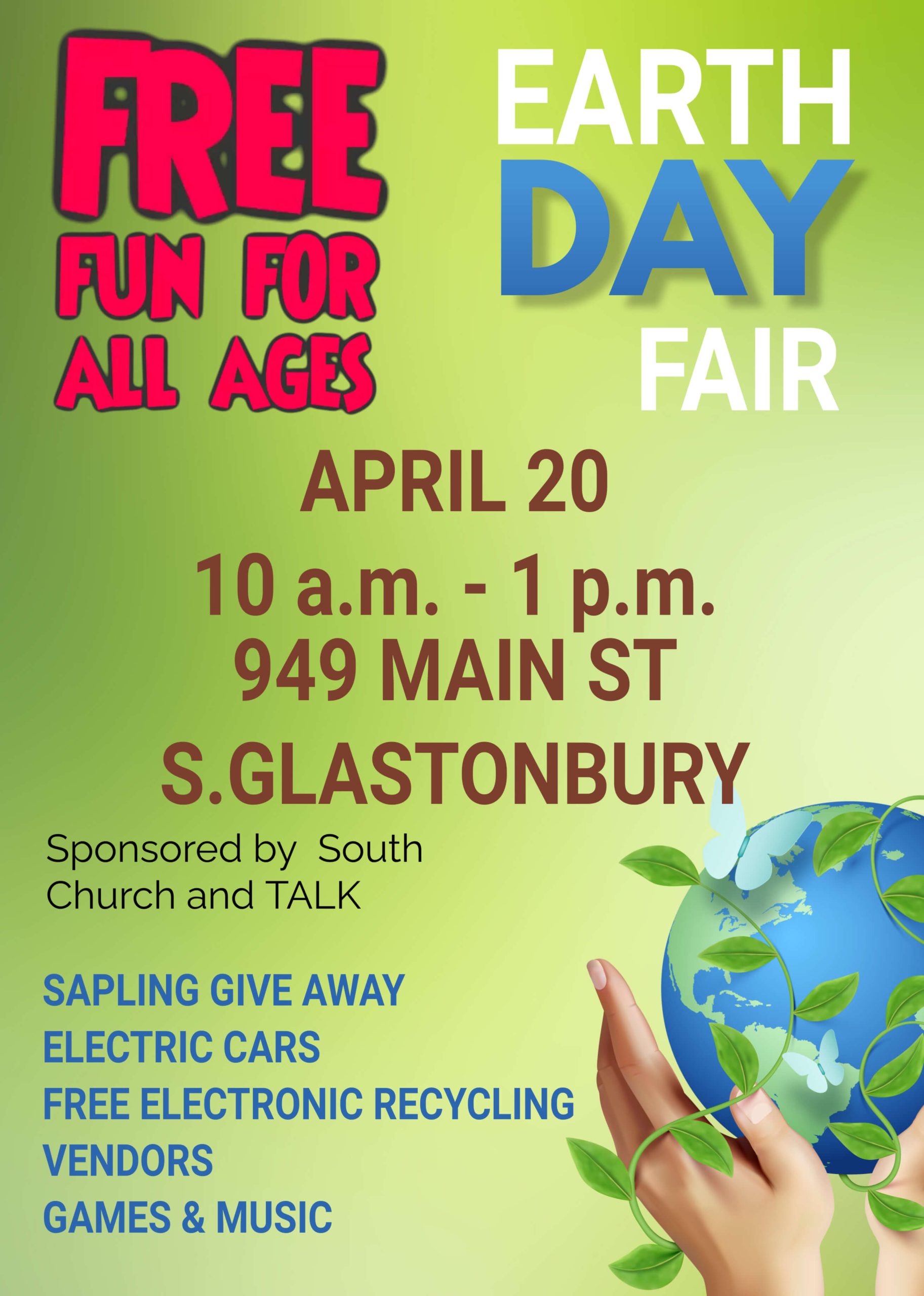 South Glastonbury Earth Day Fair and EV Showcase, April 20th