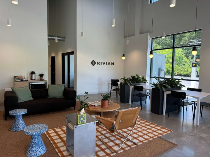 Visitor lounge at the Rivian service center in Shelton, CT
