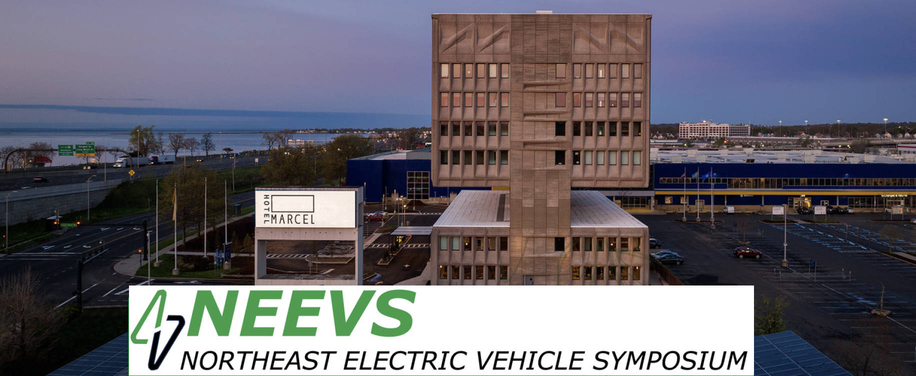 NEEVS logo and Hotel Marcel - NorthEast Electric Vehicle Symposium