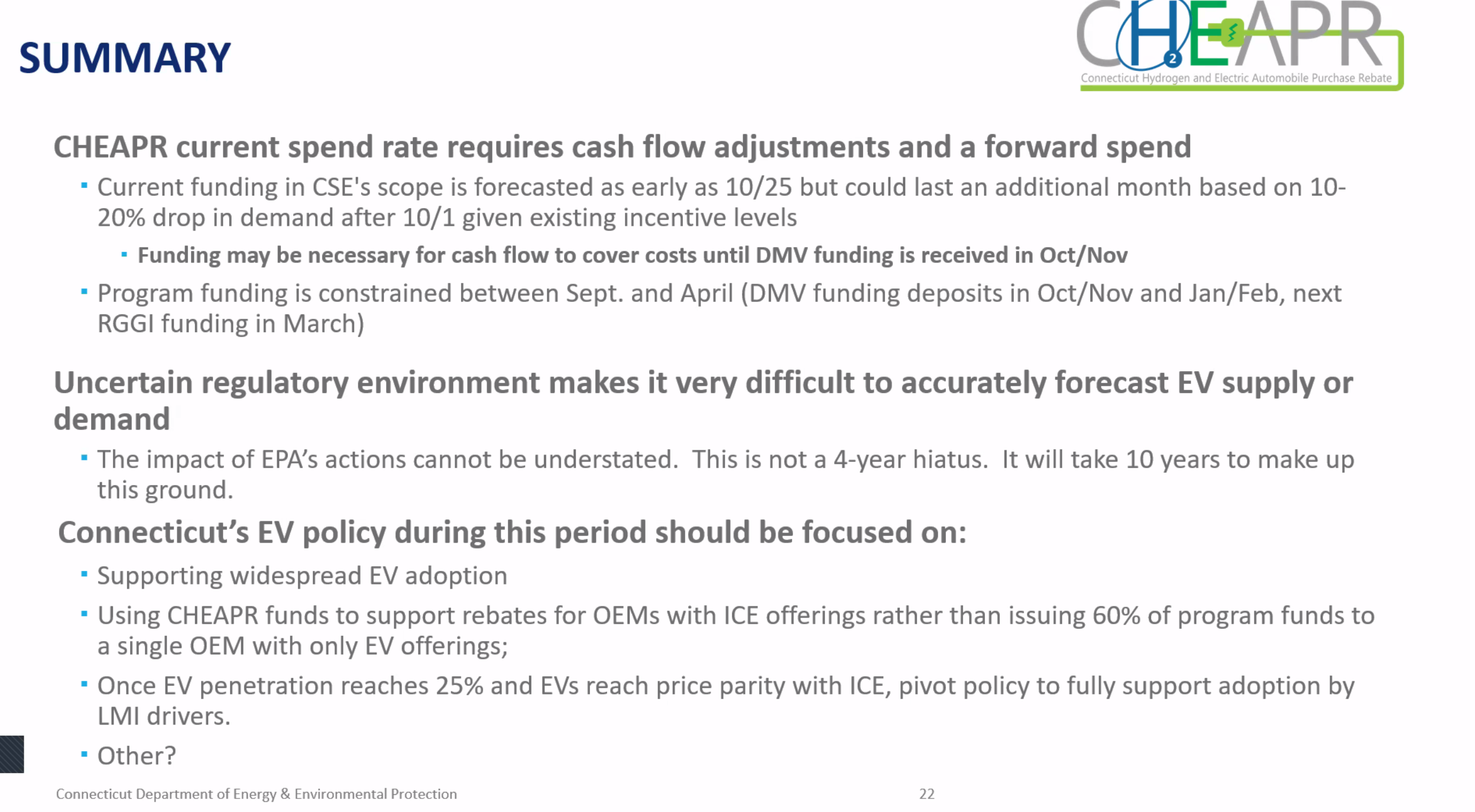 CHEAPR Board Meeting Summary Thoughts